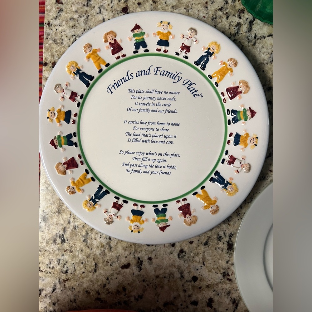 Pass along to Friends and Family Plate with Colorful Figures Beautiful